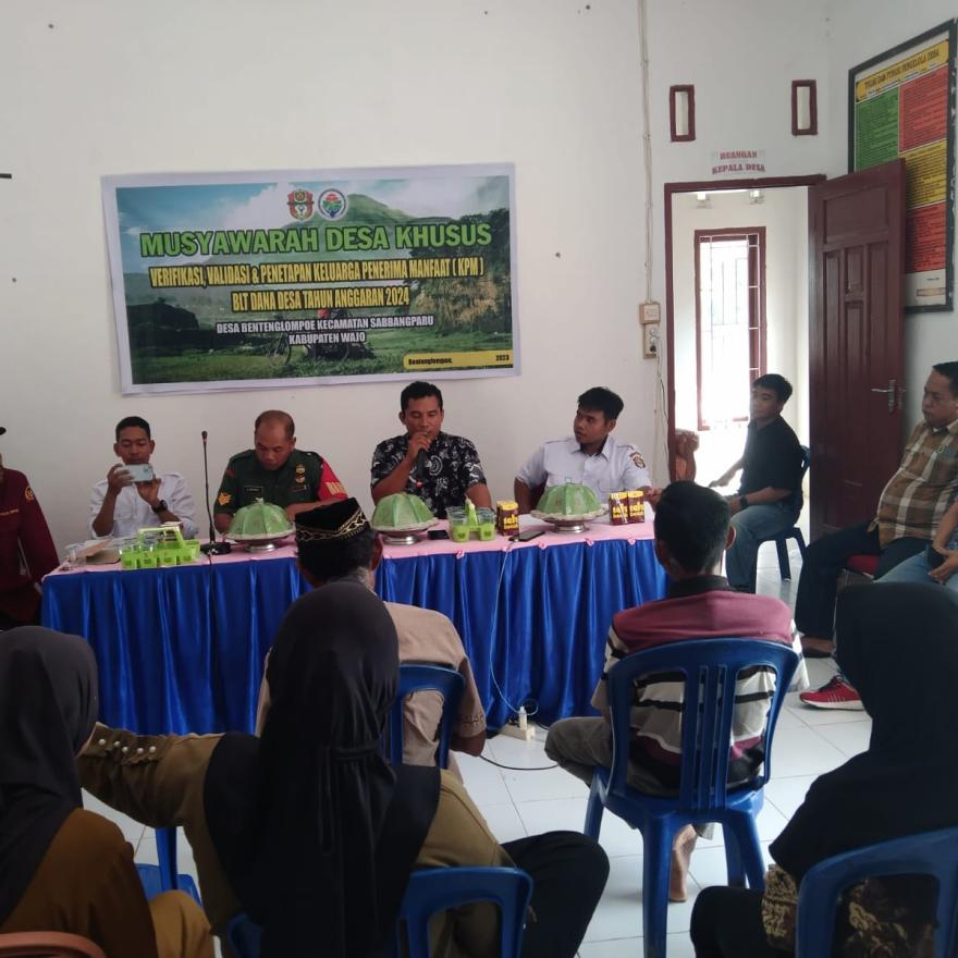 Pemdes Benteng Lompoe Lakukan Musyawarah Desa Khusus Validasi, Verifikasi dan Penetapan KPM BLT 2024